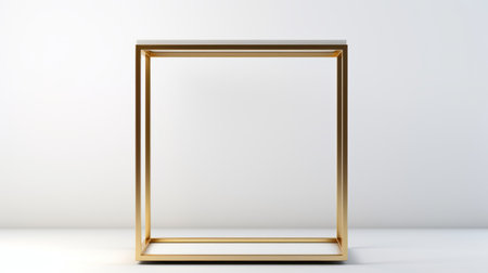 a golden frame, inspired by the urban minimalism of donald judd, stands out against a clean white background. this minimalist stage design, reminiscent of rashad alakbarov's work, showcases blocky lines and vray tracing. the frame's use of common materials adds to its contemporary appeal. ai generatedの素材