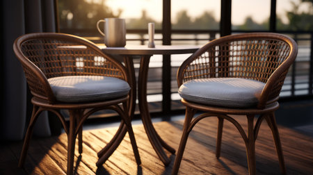 a realistic and hyper-detailed rendering of a ottoman 2 pack, featuring a sl wicker dining chair, set in beijing east village. the image showcases the chair's naturalistic textures and is created using common materials. the use of caffenol developing enhances the overall high-quality result. ai generatedの素材