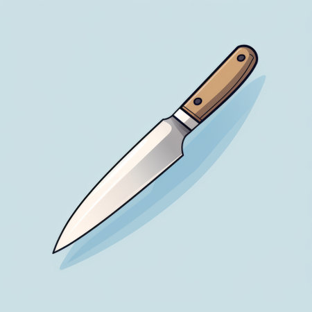 a cartoon knife vector illustration featuring flat shading in a light sky-blue and light brown color scheme. this illustration, inspired by the style of norman cornish, showcases the skillful use of light and shadow. it is a graphic illustration of a single object, the knife. ai generatedの素材