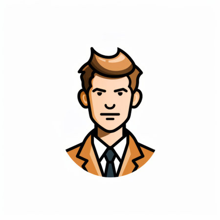 a cartoon illustration featuring a man with a red arrow in the middle. the style is elegant and emotive, with simplified line work and a color palette of light orange and bronze. the emphasis is on facial expression, creating chic and simple yet colorful illustrations. this illustration can also be used as a logo. ai generatedの素材