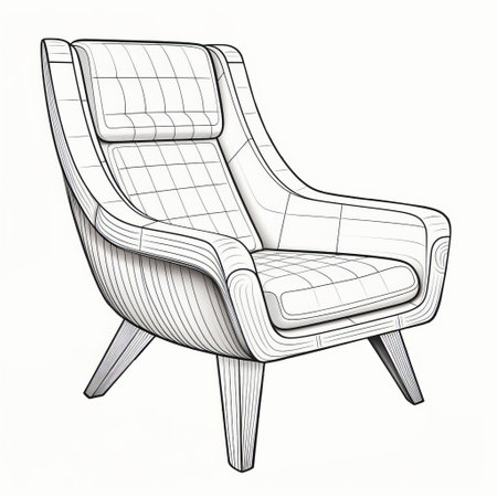 a coloring page showcasing a highly detailed and minimalist representation of a chair with clean and angular shapes, streamlined surfaces, and tapered legs. the black lines emphasize the retro design elements, highlighting the minimal ornamentation and functional aspects. this coloring page captures the nostalgia and vintage vibes of the chair, allowing enthusiasts to add their chosen colors while maintaining the minimalist aesthetic. ai generatedの素材