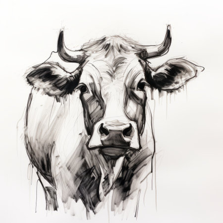 a sketch of an animal in ink on white art paper, in the style of uhd image. the sketch is made of cheese and showcases a pastoral, airbrush art technique. the animal has a strong facial expression, and the artwork is a high-resolution, large-scale painting. ai generatedの素材