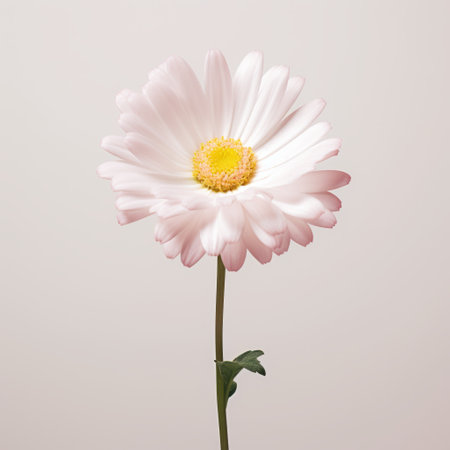 large pink flower in an upright position, featuring minimal retouching for a natural look. the flower showcases a combination of light yellow and white hues, creating a symbolic image. this playful still life is captured with the samyang af 14mm f2.8 rf lens, resulting in a light gray and white background with subtle vignetting. ai generatedの素材