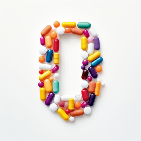 the photo showcases a vibrant and dynamic letter "o" made entirely of pills and medicines. this minimalist composition, with its bold and colorful design, captures attention. the large-scale lettering adds impact to the image, while the creative commons attribution and daguerreian style contribute to its unique and lively tableau. the illustration is visually striking and creatively represents the subject matter. ai generatedの素材