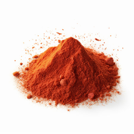 pomegranate powder, isolated on a white background, showcases a vibrant red hue reminiscent of redscale film. created using cinema4d, this terracotta-colored powder evokes a visually striking effect with its vfxfriday, whiplash curves, and dusty piles. the layered mesh adds depth and texture to this captivating image. ai generatedの素材