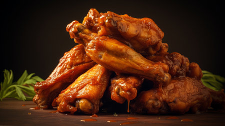 chicken wings: a mouthwatering plate of grilled chicken wings, perfectly cooked and seasoned. the tender, lean meat is showcased in this professional photograph, taken in a pastel-colored room. soft shadows and no contrast create a visually pleasing image. with a wide aperture of f-stop 1.2, the depth of field and focus stacking techniques enhance the details of these delectable wings. this macro photograph, captured usingの素材