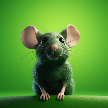 a green mouse sits on top of green paper in a realistic hyper-detailed rendering. the playful expressions, zbrush techniques, and saturated pigments bring the charming character to life. softbox lighting enhances the photo-realistic quality of the image. ai generatedの素材