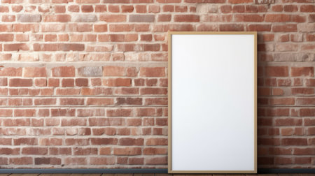 an empty panel, mounted against a brick wall, showcases the minimalist style of a graphic designer. this perspective rendering, captured in an associated press photo, features a combination of white and bronze tones. ad posters adorn the panel, representing the contemporary theme of fact versus fiction. this composition is a part of myportfolio. ai generatedの素材