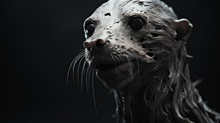 a sand turk python 3d artist showcases their talent through atmospheric portraits. their minimalistic canine sculptures, made of trash, exude a dark and gritty vibe. with a low depth of field, the sculptures appear hyperrealistic, resembling marine life. ai generatedの素材