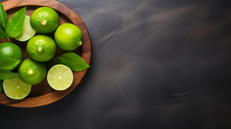green limes in slices are beautifully arranged on a black table in this stock photo image (6881576). the photo showcases the eco-friendly craftsmanship and minimalist staging, capturing the essence of a traditional vietnamese kitchen. the use of chalk adds a creative touch to the composition. this photo is available under the creative commons attribution license and is captured in stunning 4k resolution. ai generatedの素材