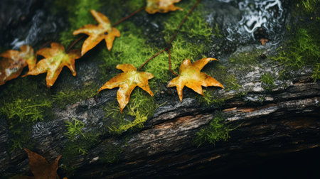 grassland: abstract beauty, fallen leaves, moss, branches, textures, patterns, macro photography, details, angles, compositions, earthy tones, post-processing, visually striking images. ai generatedの素材