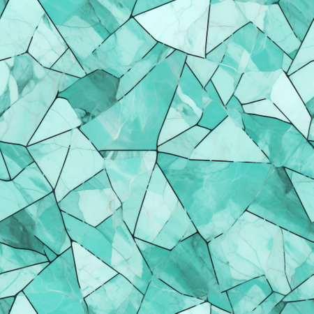 aqua and white marble tile pattern fabric with a glass fragments art style. minimalist backgrounds in light emerald and black. cracked, luminous colors create an abstract-cration effect. perfect for wallpaper designs. ai generatedの素材