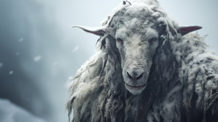 a powerful and emotive portraiture of an animal with white fur walking in the snow, reminiscent of dystopian fantasies. this stunning artwork, created in cinema4d and maya using photo-realistic techniques, showcases the animal's beauty against the frosty backdrop. the intricate details and the use of vines add a unique touch to this captivating image. ai generatedの素材