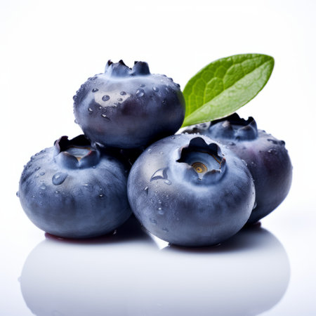 blueberries on a white background, captured in a matte photo style using wet-on-wet blending technique. this creative commons attribution image showcases the vibrant colors and intricate details of the blueberries. the berrypunk theme adds a unique touch to the composition, while the zeiss milvus 25mm f/1.4 ze lens ensures exceptional clarity and subtlety in the shot. ai generatedの素材