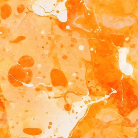 a green marble pattern with vibrant orange splashes, resembling monochromatic ink washes. the light orange hues add a touch of warmth to the ultrafine details, creating a gemstone-like effect. the sun-soaked colors and watercolor-like washes give the pattern a visually appealing and digitally enhanced appearance. ai generatedの素材