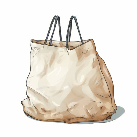 a realistic watercolor painting of a material bag is depicted in this image. the style showcases sparse and angular linework, reminiscent of caravaggism. the bag symbolizes organic material and features oversized proportions. the use of paper adds depth to the illustration. ai generatedの素材