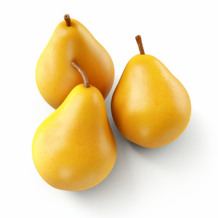 a cluster of golden pears, rendered in a realistic and hyper-detailed style, showcases soft and rounded forms. the neogeo influence is evident in the simple yet colorized composition, giving it a crisp and clean look. the exacting precision adds to the overall appeal of this captivating image. ai generatedの素材
