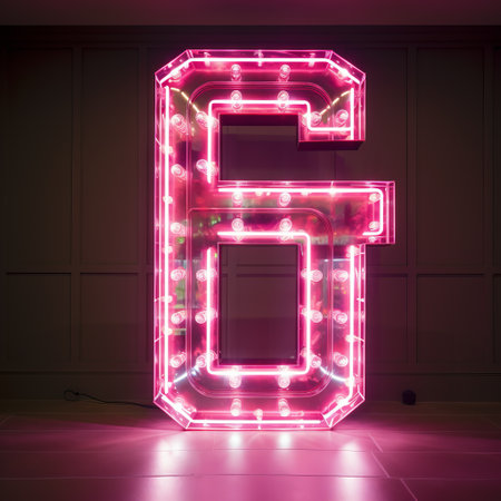 the photo showcases the number five, glowing in vibrant pink, reminiscent of opulent interiors. with its 8k resolution, the image exudes unapologetic grit and is captured by a specialist in object portraiture. the unique style of glowwave adds a festive atmosphere, while the reductionist form of the number creates an intriguing visual impact. ai generatedの素材