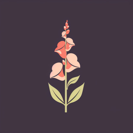 a pink plant is depicted in a simplistic cartoon style, with a green silhouette against a black background. the design incorporates light orange and light maroon hues, creating a soft and dreamy atmosphere. the logo showcases a graceful balance, while the vintage aesthetics are enhanced by the light beige and purple tones. ai generatedの素材