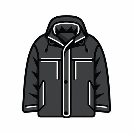 a snowwear coat illustration is showcased on a white background. the style of the illustration features dark gray and black tones, with hard-edged lines. the image exudes a relatable personality and a bold, busy aesthetic. it embodies the cargopunk and street-savvy vibes. ai generatedの素材