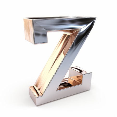 the 3d animated gold letter z fltnor showcases a stunning chrome reflection style, reminiscent of daz3d. with a touch of silver, this design creates extraordinary juxtapositions. inspired by security cameras and the bechers' typologies, the letter z is illuminated with a captivating blend of light white and light orange. ai generatedの素材