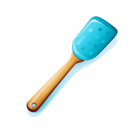 a soapy blue plastic stick is depicted on a white background in a colored cartoon style. the artwork showcases light brown and aquamarine tones with flat brushwork, highlighting traditional craftsmanship. this kitchen still life captures a playful cartoon aesthetic, incorporating elements of grit and grain. ai generatedの素材