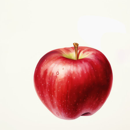 an illustration of a highly detailed apple painted in watercolor, showcasing realistic figurative style. the artwork is inspired by the washington color school and swiss realism, featuring vibrant shades of light red and red. this hyper-realistic depiction of an american iconography captures the essence of both nature and artistry, reminiscent of hyper-realistic animal illustrations. ai generatedの素材