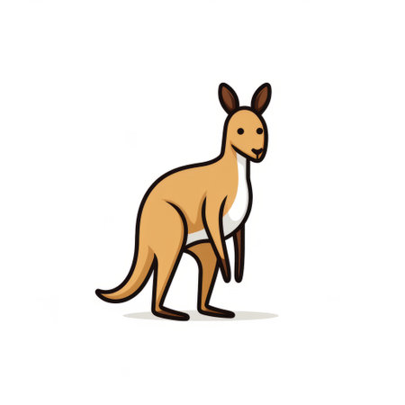 a kangaroo cartoon illustration featuring clean minimalist lines and a dark yellow and light beige color scheme. the image showcases a kangaroo on a white background, with a focus on its back. the style of the illustration is influenced by cartelcore, massurrealism, colorful grotesques, and australian tonalism. ai generatedの素材