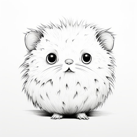 a kawaii hamster drawing for kids is depicted in this vector illustration. the drawing showcases a cute hamster on a white background, created in the style of black and white realism. the illustration features otherworldly creatures, realistic hyper-detailed rendering, animated gifs, spiky mounds, and monochrome toning, resulting in a captivating and visually appealing artwork. ai generatedの素材
