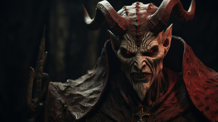 a demons wallpaper featuring dynamic and exaggerated facial expressions, with photorealistic detail in the style of panasonic lumix s pro 50mm f14. this 2066x1080 wallpaper by peter coulson showcases selective focus and is made of cardboard. the light bronze and red tones add to its visually striking appeal. ai generatedの素材