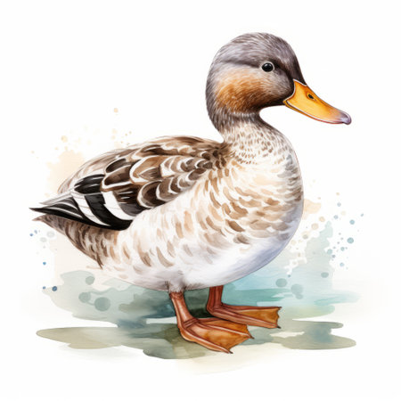 a stunning duck watercolor clipart with intricate dappled pattern, ideal for various creative projects like digital painting and paper crafting. this highly detailed illustration showcases a white background and is free from any signature or text. ai generatedの素材