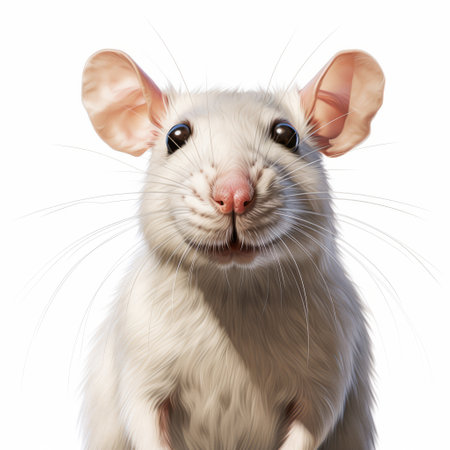 grey and white rat with lively facial expressions looking directly at the camera. this adorable rodent has been rendered in a hyper-detailed and realistic style, reminiscent of the works of arthur sarnoff and todd mcfarlane. the combination of realistic rendering and colorful cartoon elements gives this image a unique and captivating appeal, reminiscent of the style of eastman johnson. ai generatedの素材