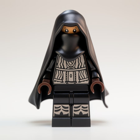 the lego sith king 3d model showcases a contemporary middle eastern and north african art style, with a captivating blend of dark bronze and gray colors. the exquisite clothing detail adds to the overall allure of this mysterious jungle-themed creation. captured using a nikon pc-e micro nikkor 85mm f28d lens, this monochrome ink uhd image truly brings the lego sith king to life. ai generatedの素材