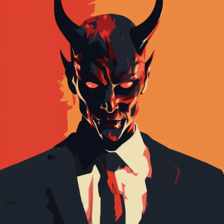 a skull painting in a suit and tie, featuring aggressive digital illustration style, showcases supernatural creatures like the manticore. created by the talented artist bill brauer, the artwork combines light red and dark black tones. influenced by the pop-culture, this piece is reminiscent of the captivating style of alena aenami. ai generatedの素材