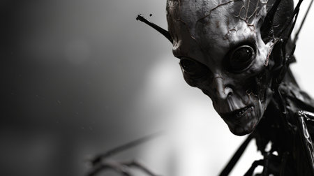 aliens wallpaper featuring a close-up, hyper-detailed rendering in the style of anton semenov and daz3d. the dark gray and white color scheme adds a mysterious touch, reminiscent of the works of egon schiele. this ultra-high-definition image captures the realistic and captivating essence of aliens. ai generatedの素材