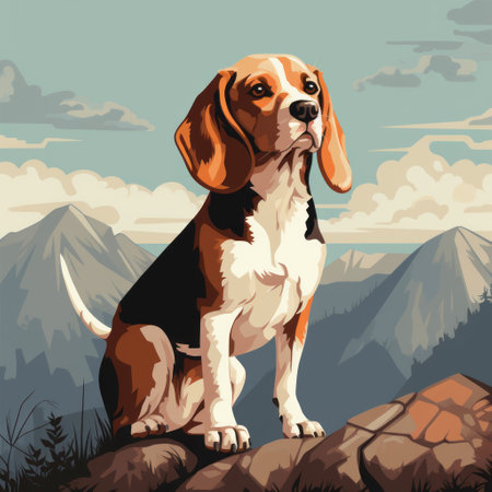 the dog portrait captures the majestic beauty of a mountain backdrop. with a realistic color palette of light navy and brown, the artwork showcases a unique blend of comic art and monochrome painting. the 32k uhd resolution brings out every intricate detail, while the colorful pixel-art elements add a touch of vibrancy to the angular composition. ai generatedの素材