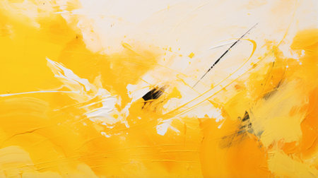 abstract painting featuring vibrant yellow and black colors. this unique artwork is perfect for saving the date for your loved one. the style showcases sparse backgrounds with contrasting light amber and white tones. the bold brushstrokes create a high-energy and vibrant imagery, while the detailed backgrounds add depth to the composition. a high-quality photo capturing the essence of this captivating piece. ai generatedの素材
