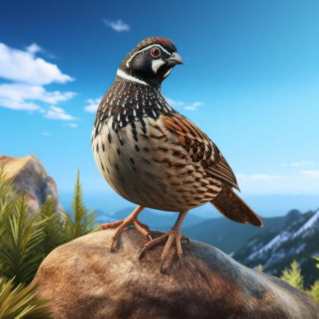 a bird perches on a wooden rock against a breathtaking mountain backdrop. this realistic image showcases hyper-detailed rendering and xbox 360 graphics, capturing a realistic portrayal of the scene. the distinctive characters and texture-based elements create a visually stunning and immersive experience. the group material and graphical elements enhance the overall composition. ai generatedの素材