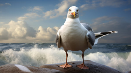 a wide and bright white feather is captured in this photo, taken with the lensbaby composer pro ii with edge 50 optic. the feather is flying gracefully against the backdrop of the ocean academia. the cartoon-like characters in the image have strong facial expressions. the photo has a bombacore and rtx on effect, giving it an aluminum-like appearance. ai generatedの素材