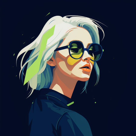 a girl in yellow stands out in this speedpainting, showcasing a neon color palette. the dark navy and light emerald hues add depth to the crisp neo-pop illustrations. the simplified and stylized portrait captures a sci-fi spectacle, while the black and white grayscale enhances the overall aesthetic. ai generatedの素材