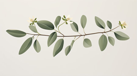 eucalyptus plant with leaves and flowers vector illustration in nostalgic minimalism style. the image features decorative borders in dark silver and light green colors. with a resolution of 3840x2160, this sketchfab artwork showcases a focus on joints and connections, embodying a minimalist spare simplicity. ai generatedの素材