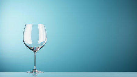an isolated wine glass, empty and with ample copy space, is depicted in this stock photo. the image is presented in a style that combines light navy and cyan tones, with a digitally enhanced touch. the composition showcases playful juxtapositions and cleverly combines flat backgrounds with classic still-life elements. ai generatedの素材