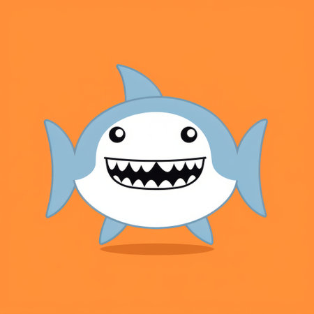 a cartoon animal shark is depicted on an orange background in this vector art. the illustration features a free download of cartoon animals in a creative commons attribution style. the characters are simplistic, kawaii, and caricature-like, with a fantasy element. the use of a sabattier filter adds a touch of uniqueness to this vibrant and eye-catching illustration. ai generatedの素材