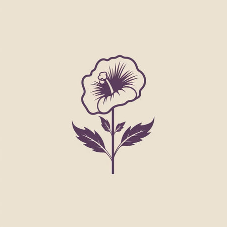 a minimalist and monochromatic flower design with leaves vector illustration art on a light background. the art is in the style of dark beige and violet, inspired by the personal iconography of the song dynasty. this versatile illustration can be used as a logo or in minimalistic designs. ai generatedの素材
