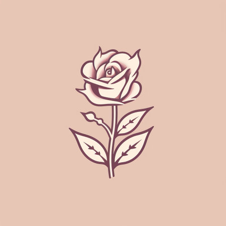a simple rose flower with leaves gently swaying on a soft pink background. this graphic illustration captures the essence of chiaroscuro woodcuts, animated gifs, and classic tattoo motifs. the personal iconography and dark beige tones add a touch of pseudo-realism to this captivating image. ai generatedの素材