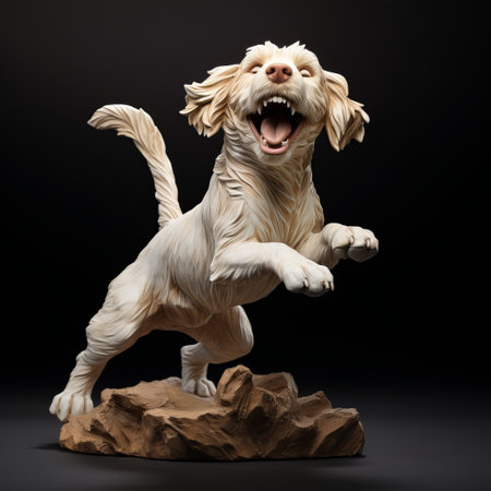 lifelike 3d image of a happy cocker spaniel playing with owners on a sandy beach at sunset. the small, energetic dog, resembling a jack russell terrier, leaps mid-air, tongue out, and tail wagging. owners smile and laugh while throwing a frisbee for the dog to catch. meticulously detailed fur and realistic lighting create an ultra-realistic portrayal of joy and love. ai generatedの素材