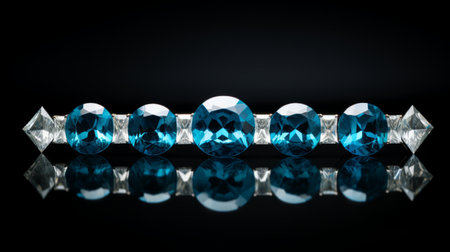 a high-quality photo of a blue and white topaz ring, showcasing its luminous 3d design. the digitally enhanced image emphasizes the intricate details of the ring, with its dark turquoise and light white colors. the composition is symmetrical, featuring luminous spheres that add to its overall allure. ai generatedの素材