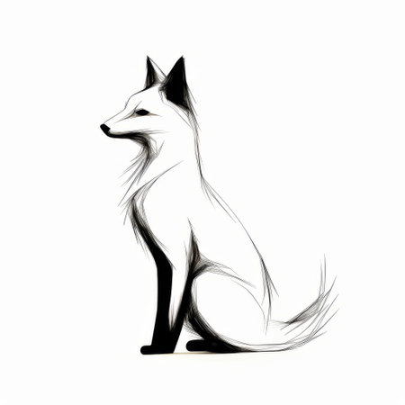 a minimalist one-line drawing of a realistic fox, featuring a single continuous black line on a clean white background. the figure outline captures the essence of the fox in a simple and minimalistic style, showcasing clean lines and a lack of background. ai generatedの素材