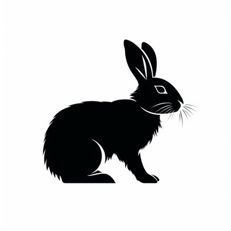 a rabbit silhouette is depicted in this vector illustration, set against a white background. the artwork is inspired by the style of laurent grasso, featuring bold black and white tones reminiscent of william holman hunt's work. the matte photo effect adds a touch of realism, while animated gifs and carved wood blocks contribute to the eye-catching detail. ai generatedの素材