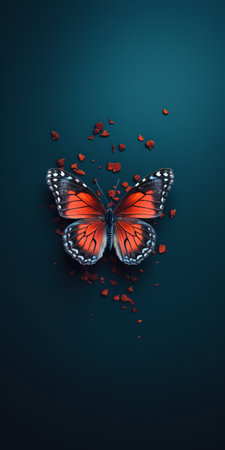 a butterfly surrounded by vibrant red and pink flowers stands out against a captivating blue background. this stunning image, created using vray tracing and rendered in cinema4d, showcases a unique blend of dark silver and dark orange hues. with minimal retouching, the picture beautifully captures the essence of trapped emotions, evoking a sense of awe and admiration. ai generatedの素材